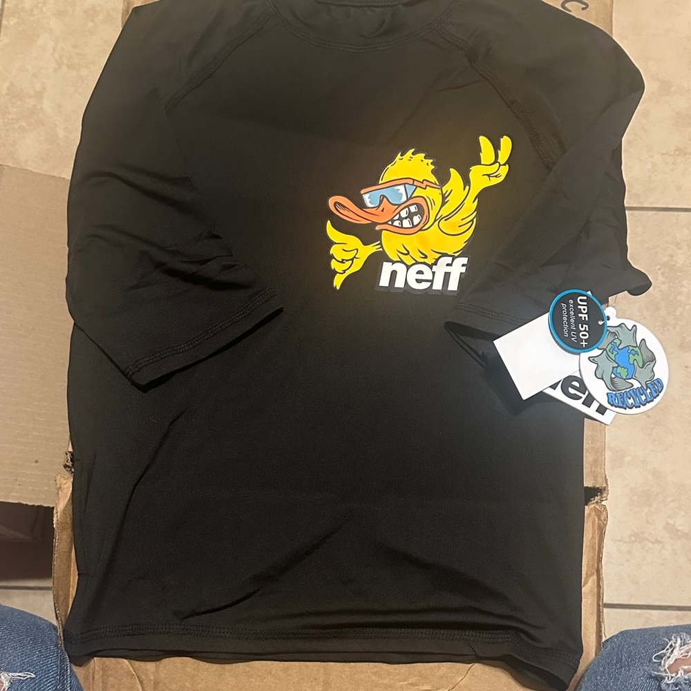 Neff Black Short Sleeve Shirt with Yellow Duck Graphic